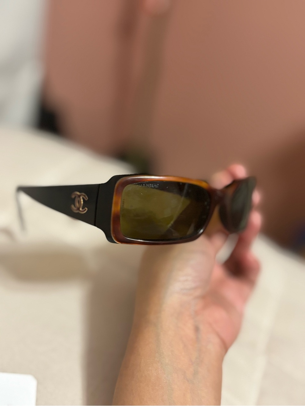 Chanel Vintage 5078 c 818/73 Tortois Black frame green lens Rectangular sungl - Picture 6 of 7
